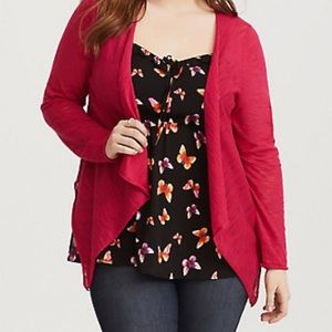 Torrid Draped Slub Cardigan Raspberry Red
